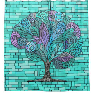 Tree Mosaic Art -Turquoise and Purple