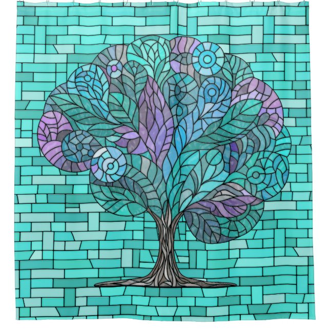 Tree Mosaic Art -Turquoise and Purple (Front)