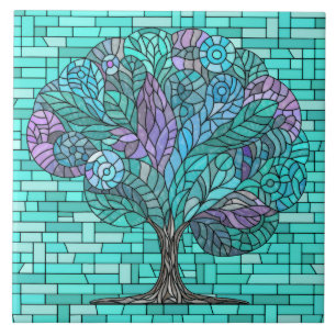 Tree Mosaic Art -Turquoise and Purple Tile