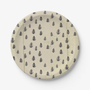 Tree Mountain Illustration Pattern Rustic Paper Plate