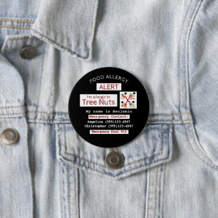 Tree Nut Food Allergy Alert Label 3 Inch Round Button