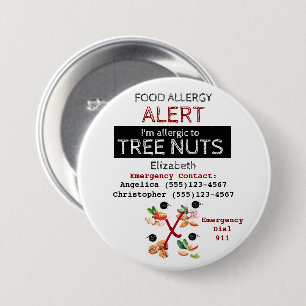Tree Nut Food Allergy Alert Label 3 Inch Round Button