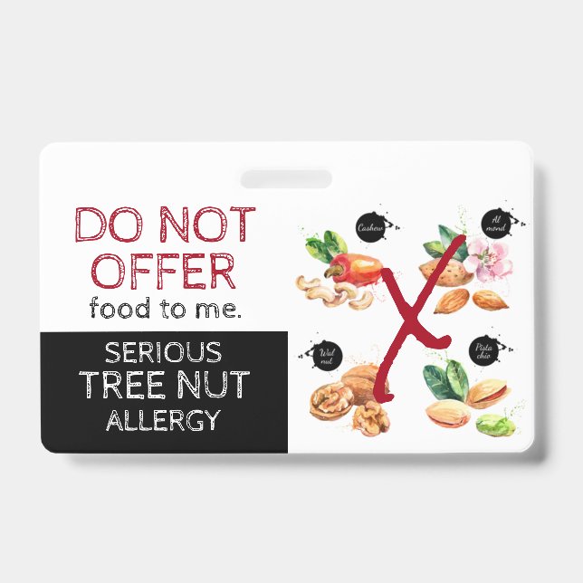 Tree Nut Food Allergy Alert Label Badge (Front)