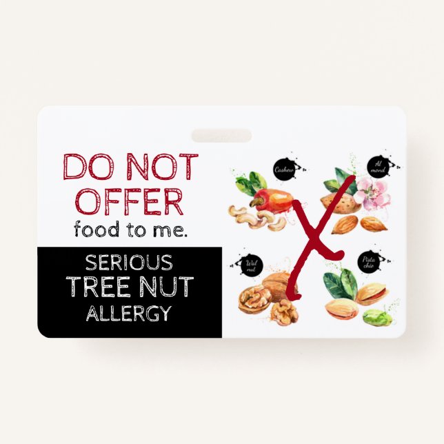Tree Nut Food Allergy Alert Label Badge (Front)