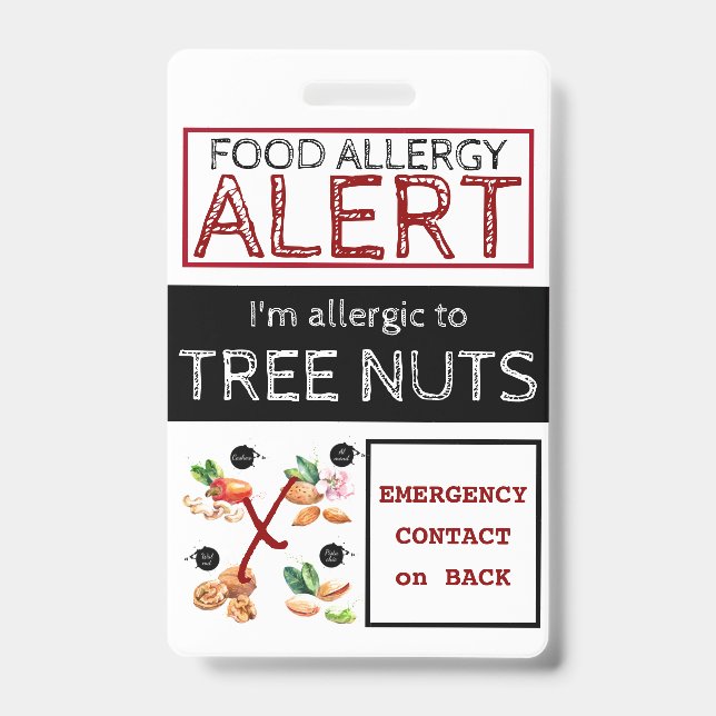 Tree Nut Food Allergy Alert Label Badge (Front)