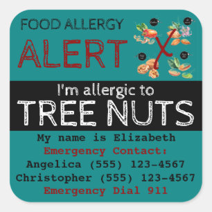 Tree Nut Food Allergy Alert Sticker Teal