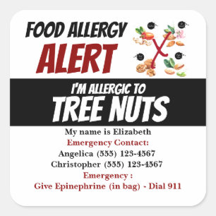 Tree Nut Food Allergy Alert Warning Label