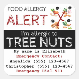 Tree Nut Food Allergy  Square Sticker
