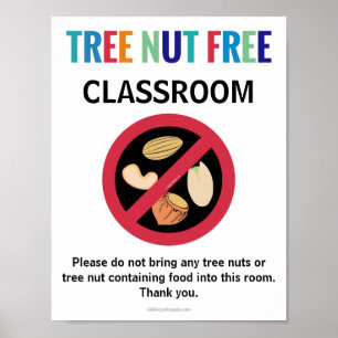 Tree Nut Free Classroom Customized Allergy School Poster