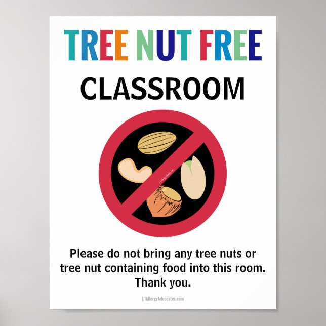 Tree Nut Free Classroom Customized Allergy School Poster (Front)