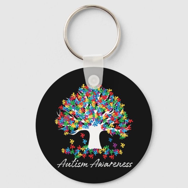 Tree Of Autism Awareness Month Life ASD Men women  Keychain (Front)