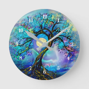 Tree of Blue Hues Round Clock