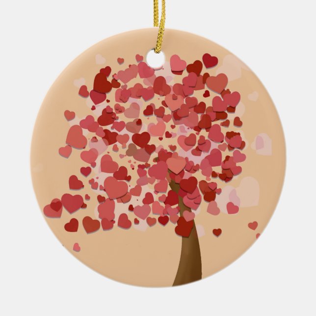 Tree of Hearts arty Christmas Ceramic Ornament (Front)