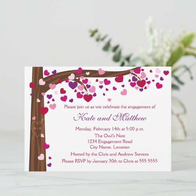 Tree of Hearts Engagement Party Invitation (Standing Front)