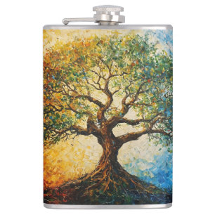Tree of Knowledge - Oil Painting Hip Flask
