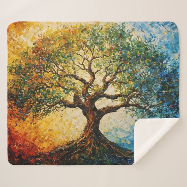 Tree of Knowledge - Oil Painting Sherpa Blanket (Front (Horizontal))
