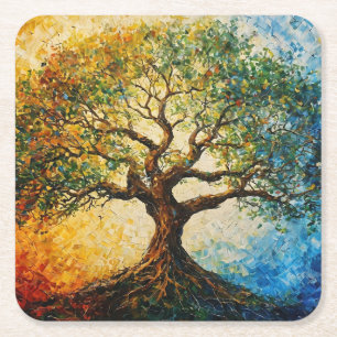 Tree of Knowledge - Oil Painting Square Paper Coaster