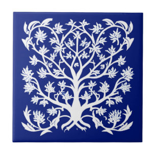 Tree of Life #3 White and Cobalt Blue  Tile