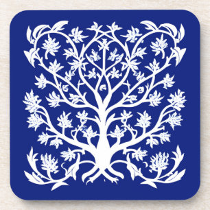 Tree of Life #4 White and Cobalt Blue Coaster