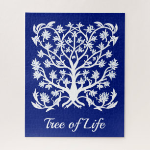 Tree of Life #4 White and Cobalt Blue Jigsaw Puzzle