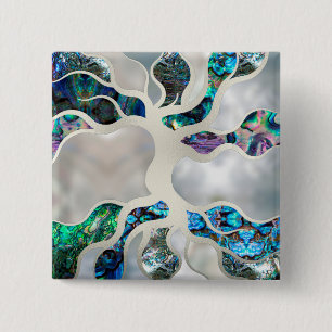 Tree of life - Abalone Shell and Pearl 2 Inch Square Button