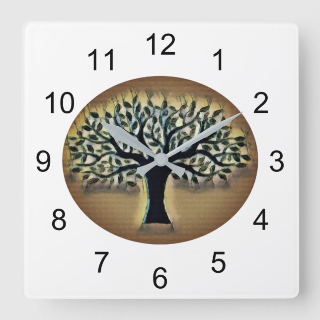 Tree of Life Abstract Nature Art  Square Wall Clock (Front)