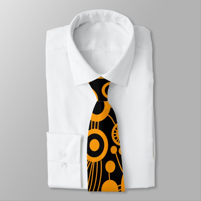 Tree of Life Abstract - Orange and Black V2 Tie (Tied)
