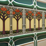 Tree of Life Abstract Yellow Orange Mid-Century Tile<br><div class="desc">This exquisite mid-century modern ceramic tile is a loving homage to the time-honoured Arts and Crafts movement. Expertly crafted in our Barcelona workshop, it features abstract symmetrical shapes and imitates the captivating allure of mid-century modern faux relief tiles. The symmetrical designs echo a harmonious balance, the ideal expression of abstract...</div>