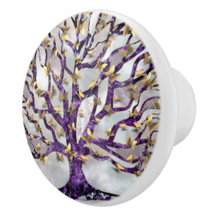 Tree of Life - Amethyst and Butterflies Ceramic Knob