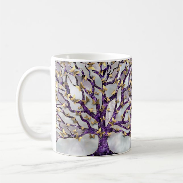 Tree of Life - Amethyst and Butterflies Coffee Mug (Left)