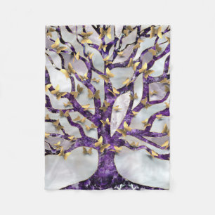 Tree of Life - Amethyst and Butterflies Fleece Blanket