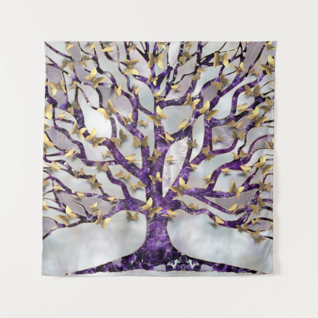 Tree of Life - Amethyst and Butterflies Tapestry (Front)