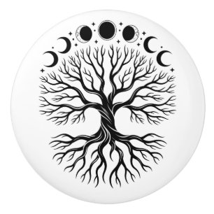 Tree of Life and Moon Cycles Ceramic Knob