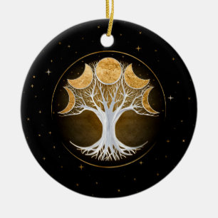 Tree of life and moons ceramic ornament