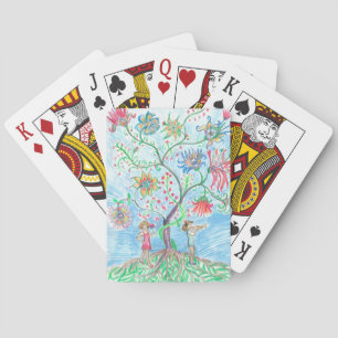 Tree of life and two figures playing cards