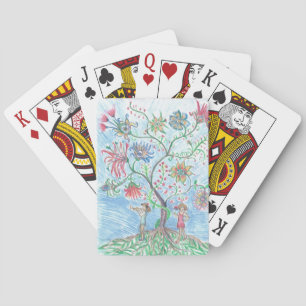Tree of life and two figures playing cards