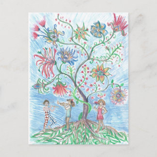 Tree of life and two figures postcard