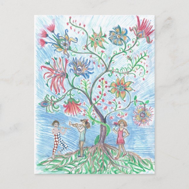 Tree of life and two figures postcard (Front)