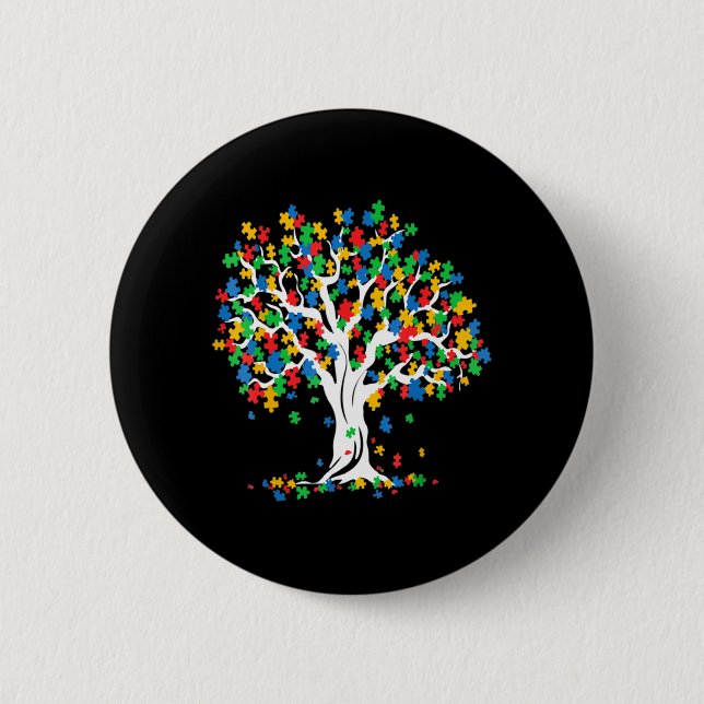 Tree Of Life Autism Awareness Month Fun ASD Suppor 2 Inch Round Button (Front)