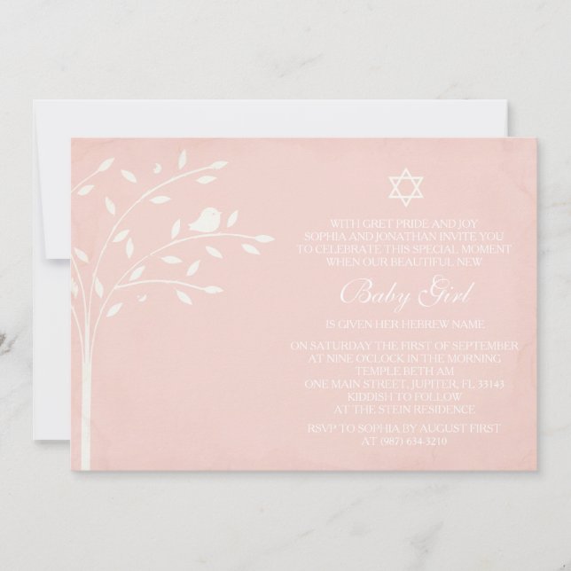 Tree of Life Baby Girl Naming Day Invite (Front)