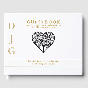 Tree of Life BAR MITZVAH Gold Monogram Guest Book