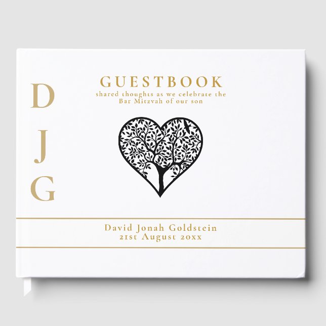 Tree of Life BAR MITZVAH Gold Monogram Guest Book (Front)