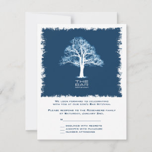 Tree of Life Bar Mitzvah RSVP Reply Card Navy