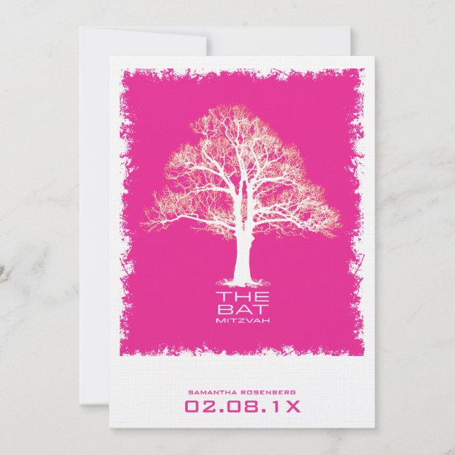 Tree of Life Bat Mitzvah Invitation in Pink (Front)