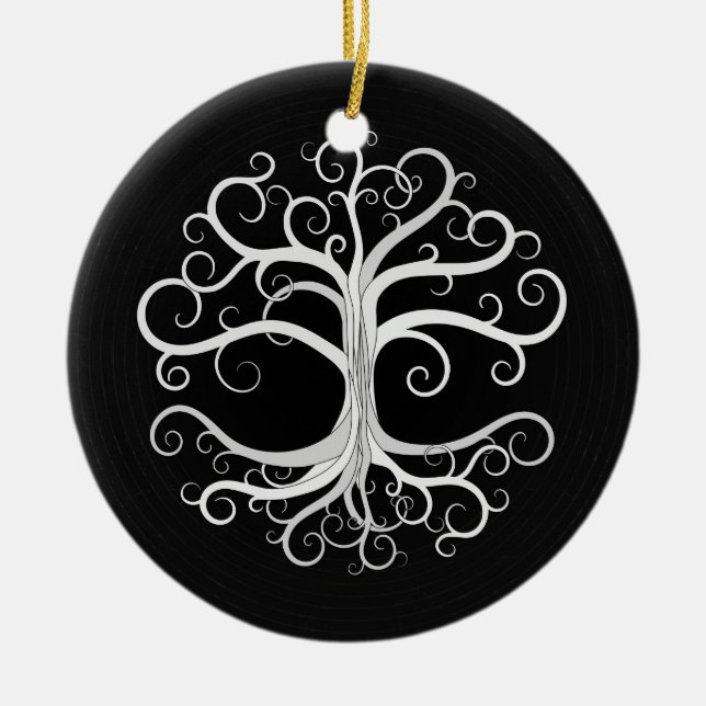 Tree of life Black and White Ceramic Ornament (Front)