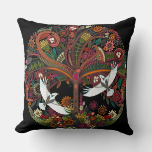 tree of life black throw pillow