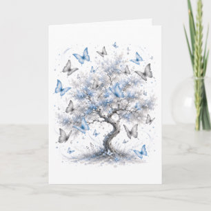 Tree of Life Blue Butterflies Greeting Card