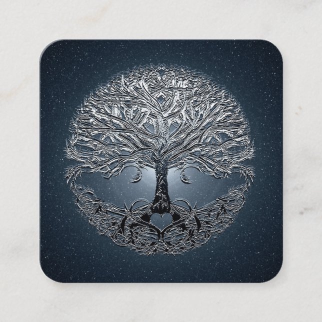 Tree of Life Blue Sky starry Night Square Business Card (Front)