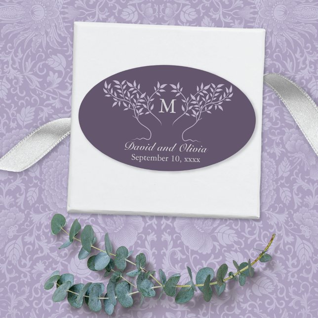 Tree of Life Branches Monogram Wedding Oval Sticker (Creator Uploaded)