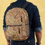 Tree of Life by Gustav Klimt, Stylized Art Nouveau Printed Backpack<br><div class="desc">Tree of Life (1905-1911) by Gustav Klimt. The Tree of Life is a vintage Art Nouveau painting featuring the tree of knowledge calling into question the black bird of prey, the symbol of death. The normal life cycle as understood by Freud and Klimt. The Stoclet Frieze is a series of...</div>